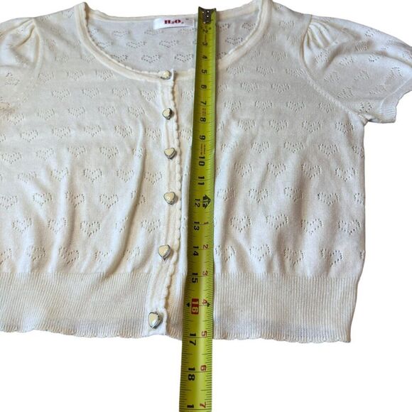 H20 Short Sleeve Cardigan Hearts Women Sz Medium Ivory Crop Love Japan Preppy - Picture 6 of 8
